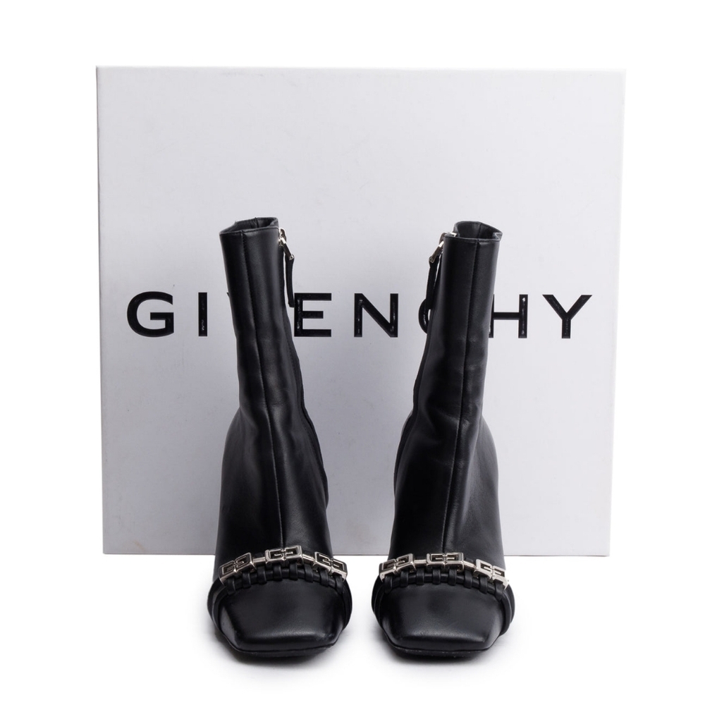 Givenchy Black Leather G-Woven Ankle Boots, Size 36.5  - Picture 2 of 5